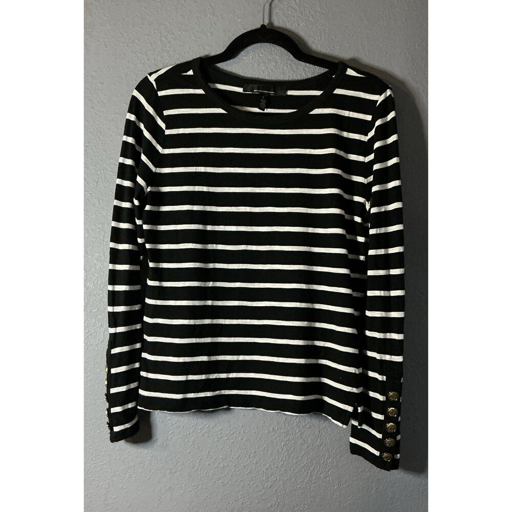 White House Black Market Long Sleeve Crewneck Tee Womens Large B/W Horizontal